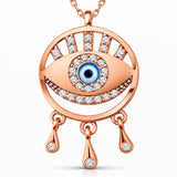 Rose Gold Evil Eye Pendant Necklace - Sparkling CZ Dangles