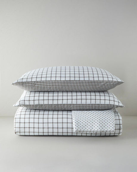 Premium Double Duvet Cover Set Easy Iron Checkered Brown 200x220cm