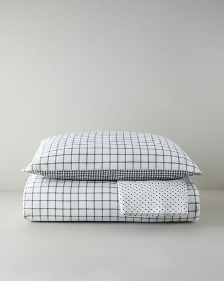 Professional Easy Iron Simple Checks Single Duvet Set Brown