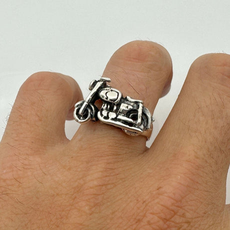 Sleek Men's Motorcycle Silver Ring