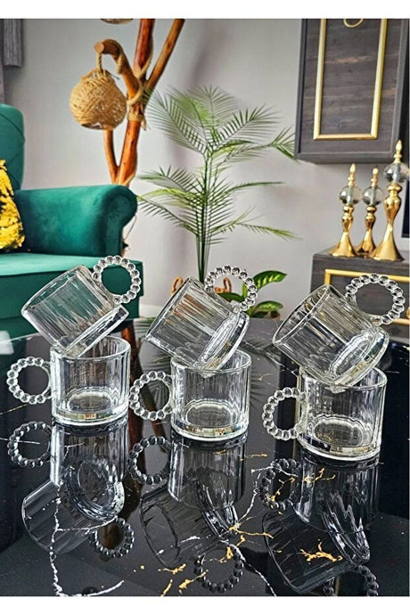 Snow Homs Premium Handcrafted Glass Tea & Coffee Mugs with Beaded Handles - 6 Piece Set - TryAladdin