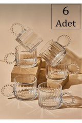 Snow Homs Premium Handcrafted Glass Tea & Coffee Mugs with Beaded Handles - 6 Piece Set - TryAladdin