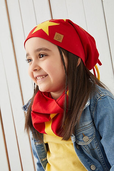 Soft 100% Cotton Yellow Red Beanie & Neck Warmer Set - TryAladdin