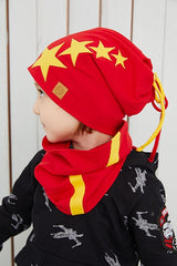 Soft 100% Cotton Yellow Red Beanie & Neck Warmer Set - TryAladdin