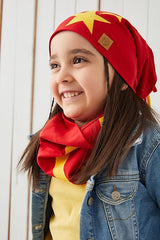 Soft 100% Cotton Yellow Red Beanie & Neck Warmer Set - TryAladdin