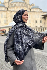 Soft Cotton Shawl - Black & Grey Paisley Pattern - TryAladdin