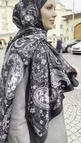 Soft Cotton Shawl - Black & Grey Paisley Pattern - TryAladdin
