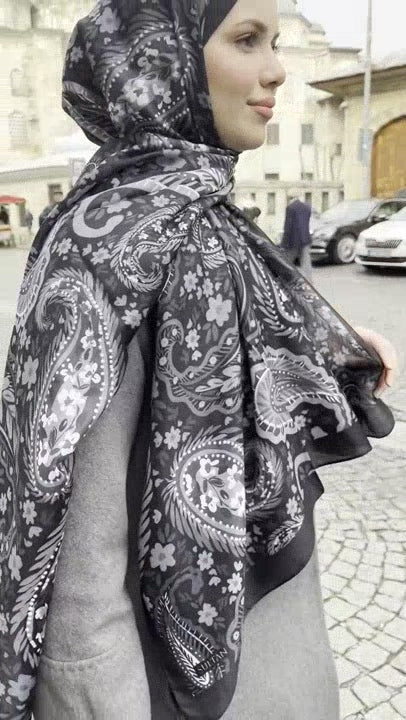 Soft Cotton Shawl - Black & Grey Paisley Pattern - TryAladdin