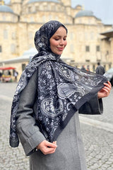 Soft Cotton Shawl - Black & Grey Paisley Pattern - TryAladdin
