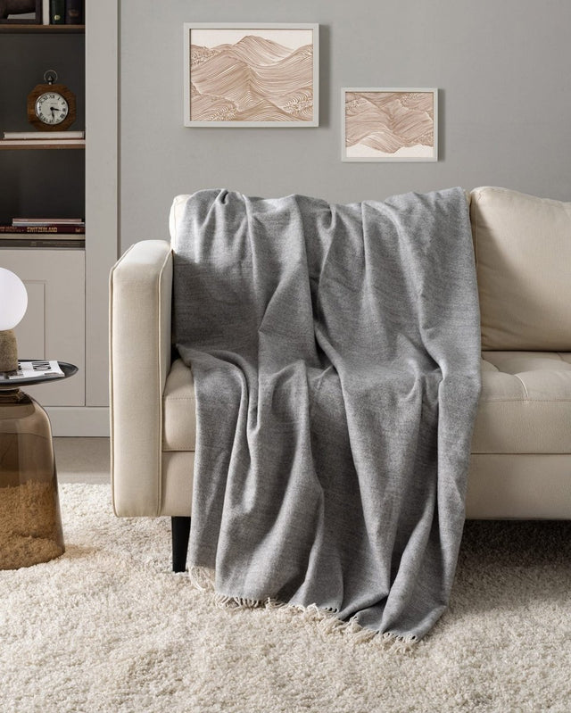 Soft Cotton TV Throw Blanket, Reversible Grey & Beige - TryAladdin