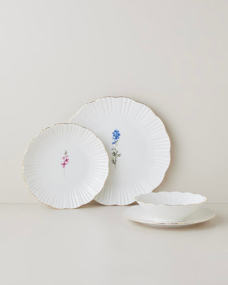 Professional-Grade Soft Garden Porcelain Dinnerware Set-24 Piece-6 Person-Gold Accent
