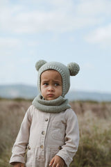 Soft Green Pom - pom Bonnet & Neck Warmer Set - TryAladdin