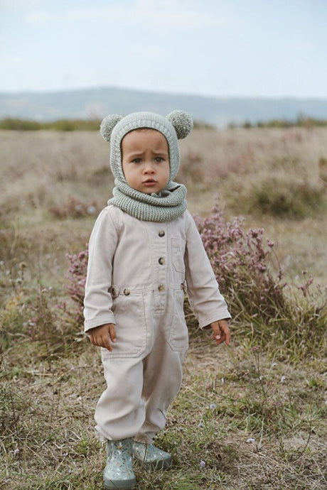 Soft Green Pom - pom Bonnet & Neck Warmer Set - TryAladdin