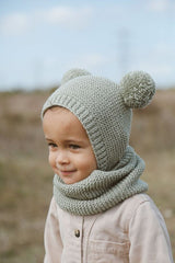 Soft Green Pom - pom Bonnet & Neck Warmer Set - TryAladdin
