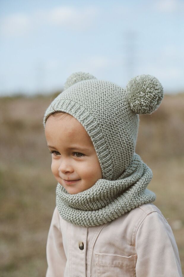 Soft Green Pom - pom Bonnet & Neck Warmer Set - TryAladdin