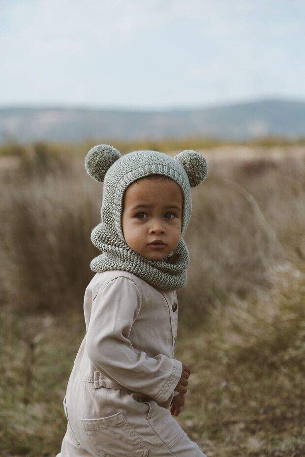 Soft Green Pom - pom Bonnet & Neck Warmer Set - TryAladdin