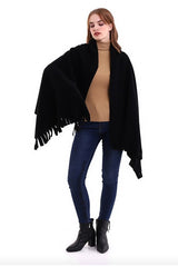 Soft & Warm Black Fleece Scarf Shawl - Oversized - TryAladdin