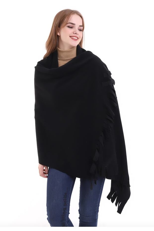 Soft & Warm Black Fleece Scarf Shawl - Oversized - TryAladdin