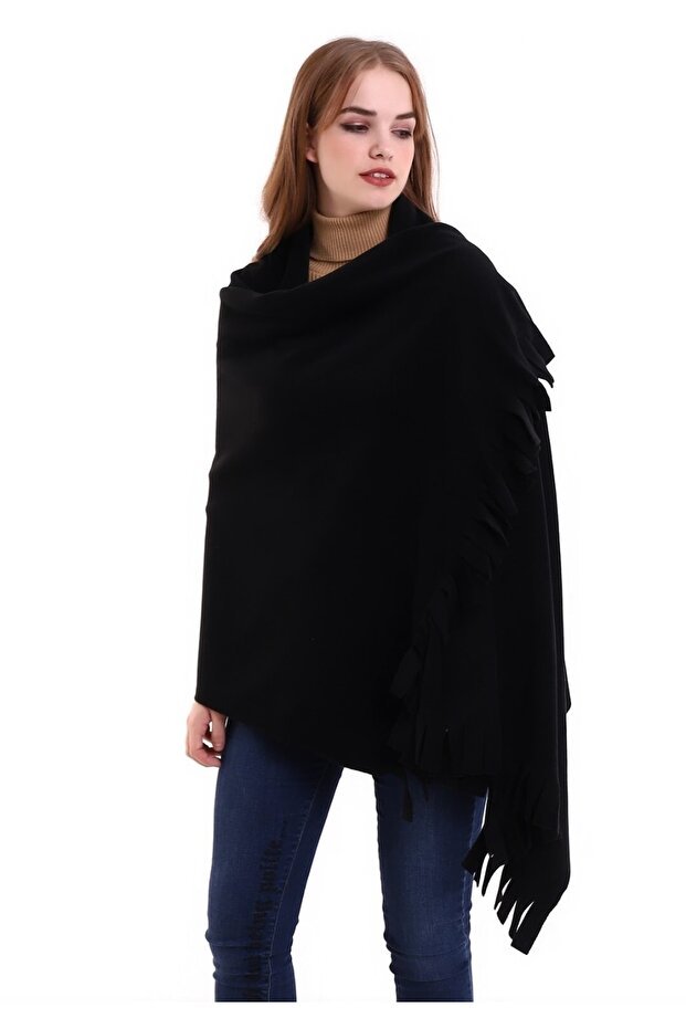 Soft & Warm Black Fleece Scarf Shawl - Oversized - TryAladdin