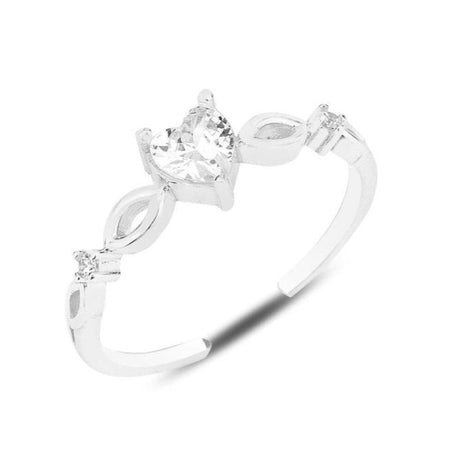 Sogutlu | Silver Rhodium Zirconia Single Stone Heart Model Adjustable Ring