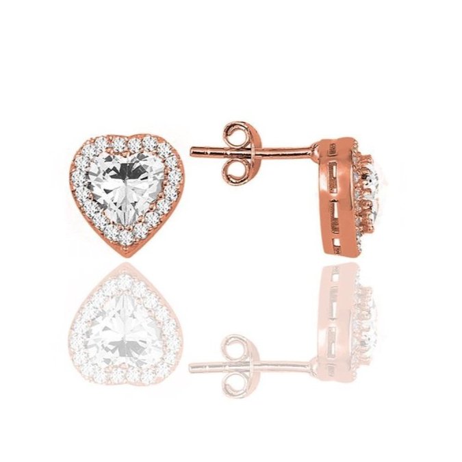 Sogutlu | Silver Rose Zirconia Diamond Heart Earrings