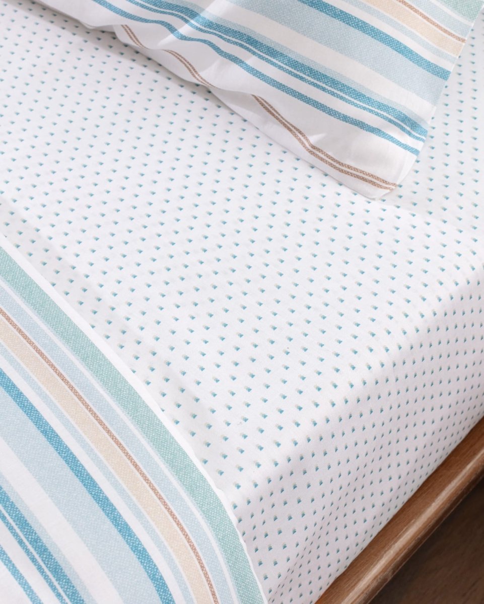 Sorel King Size 100% Cotton Ranforce Printed Duvet Cover Set, Turquoise - TryAladdin