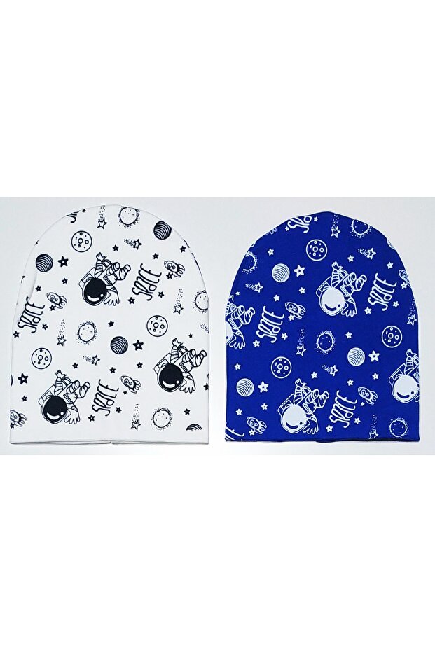 Space Print 100% Cotton Baby & Kids Beanie Set - 2 Pack - TryAladdin