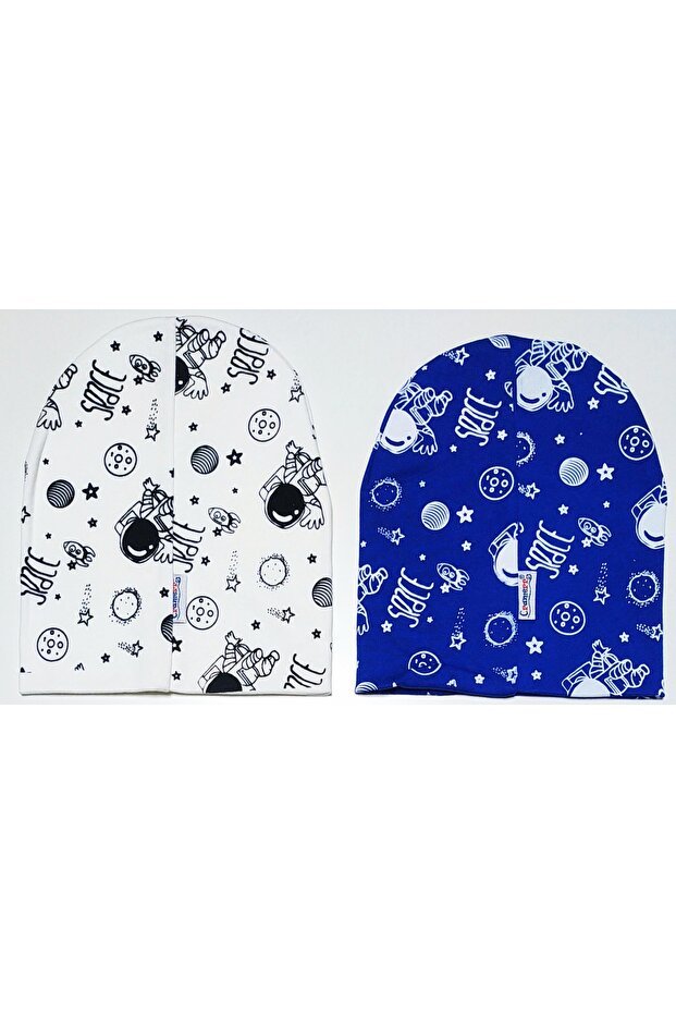 Space Print 100% cotton Baby & Kids Beanie Set - 2 Pack - TryAladdin