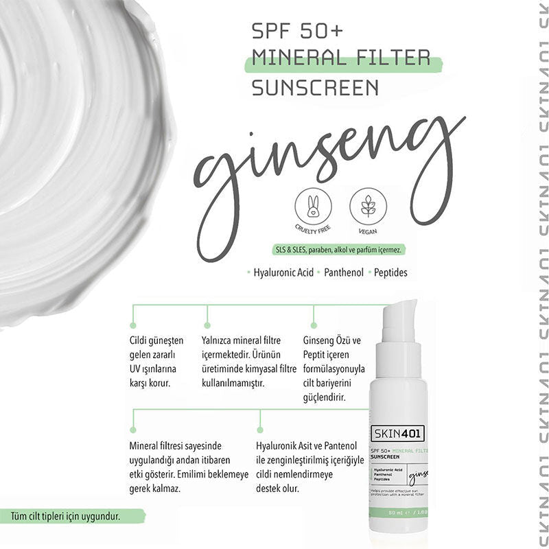 SPF 50+ Mineral Sunscreen - Hydrating & Brightening with Ginseng & Peptides - TryAladdin