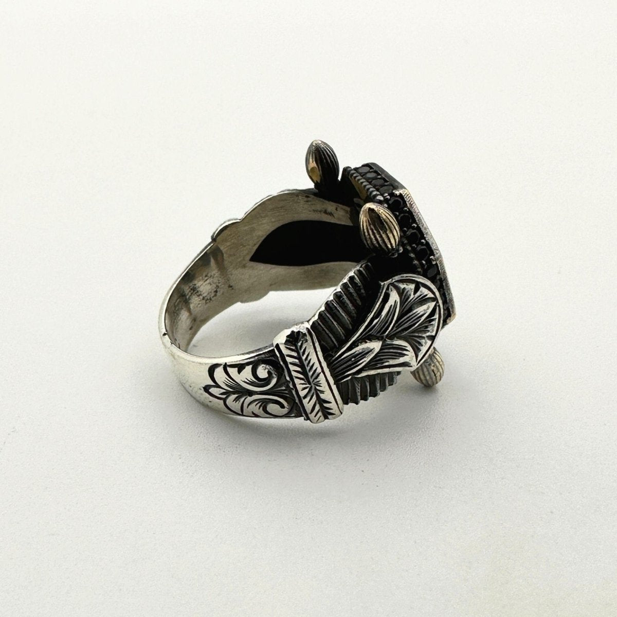 Square Black Onyx Gemstone Silver Ring