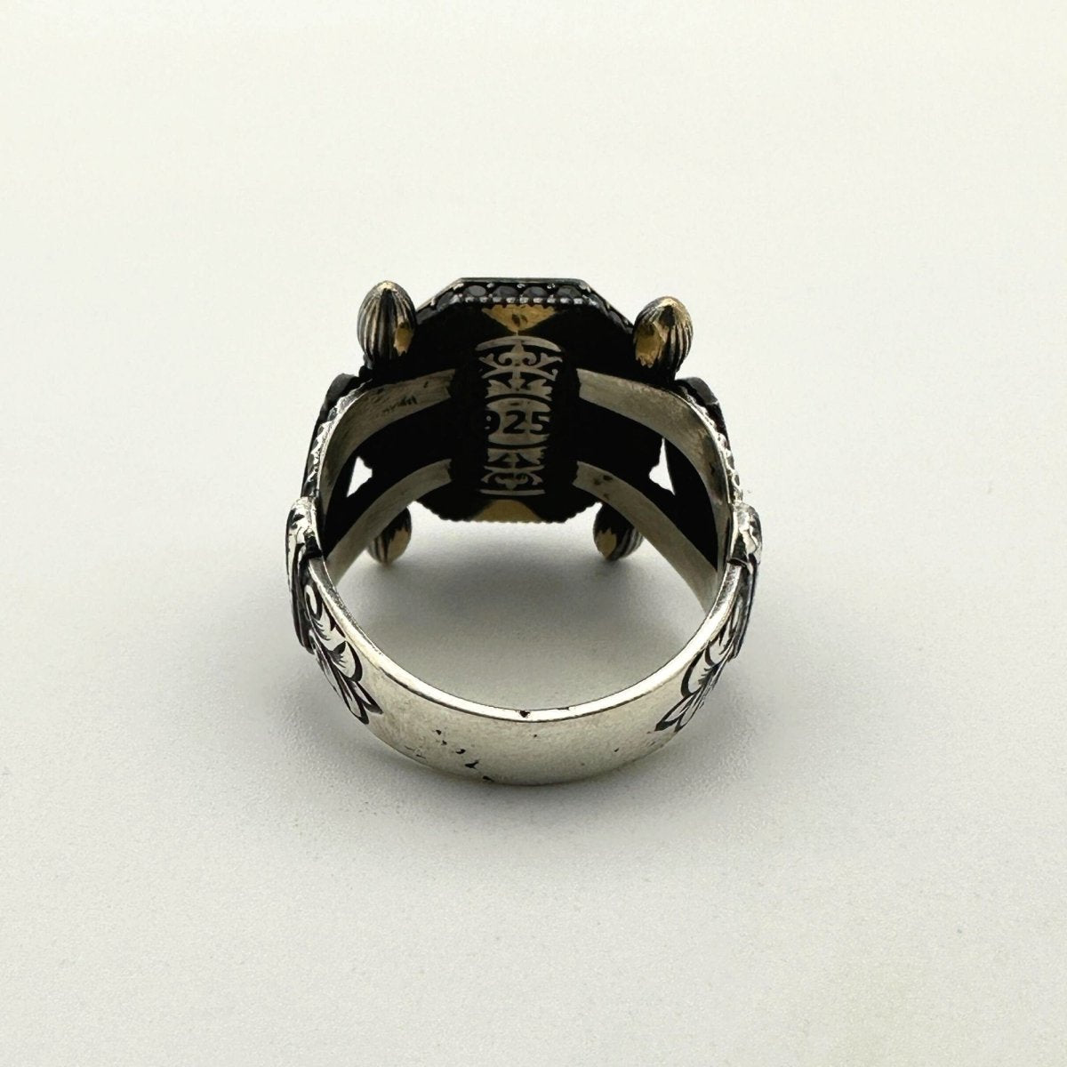 Square Black Onyx Gemstone Silver Ring