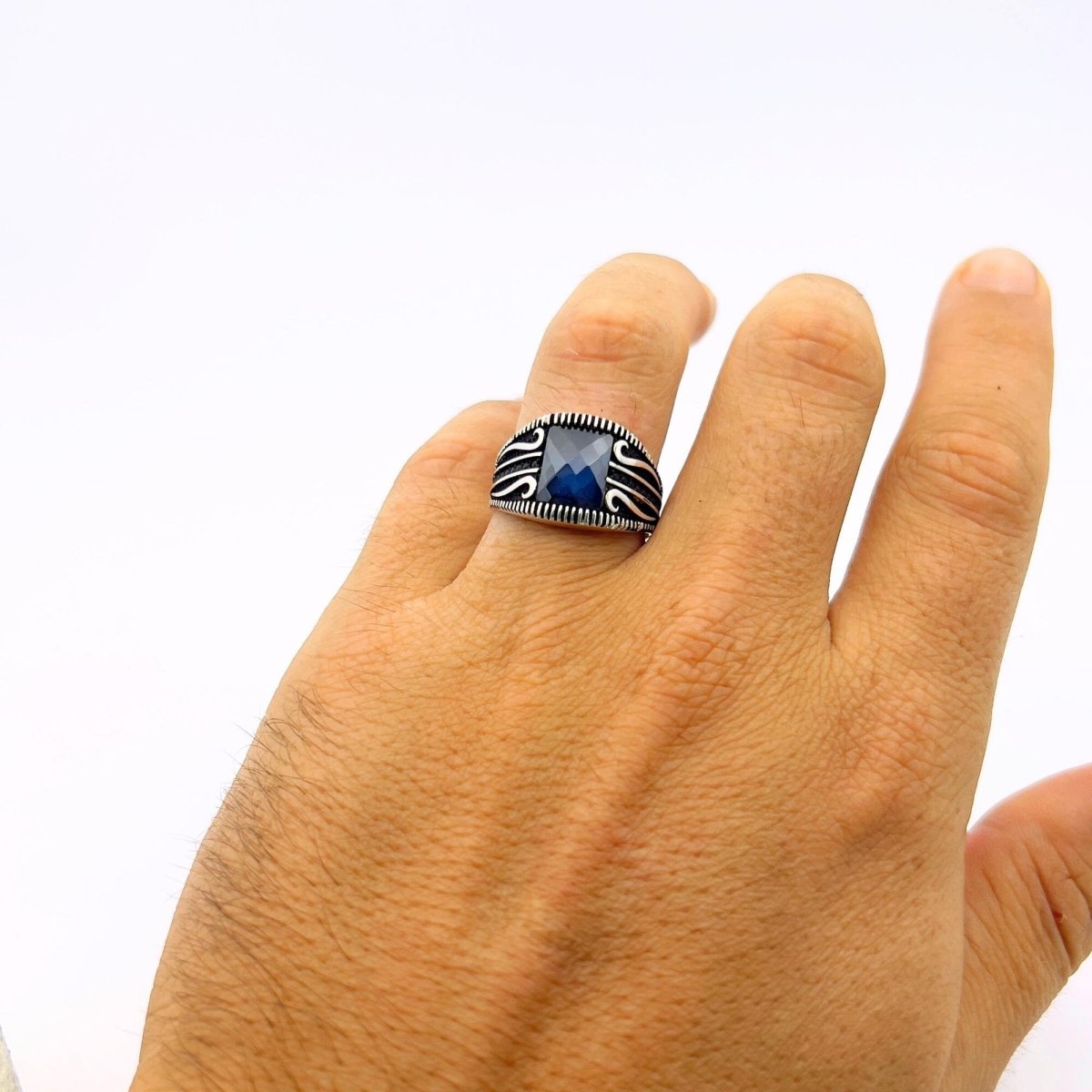 Square Blue Sapphire Silver Ring