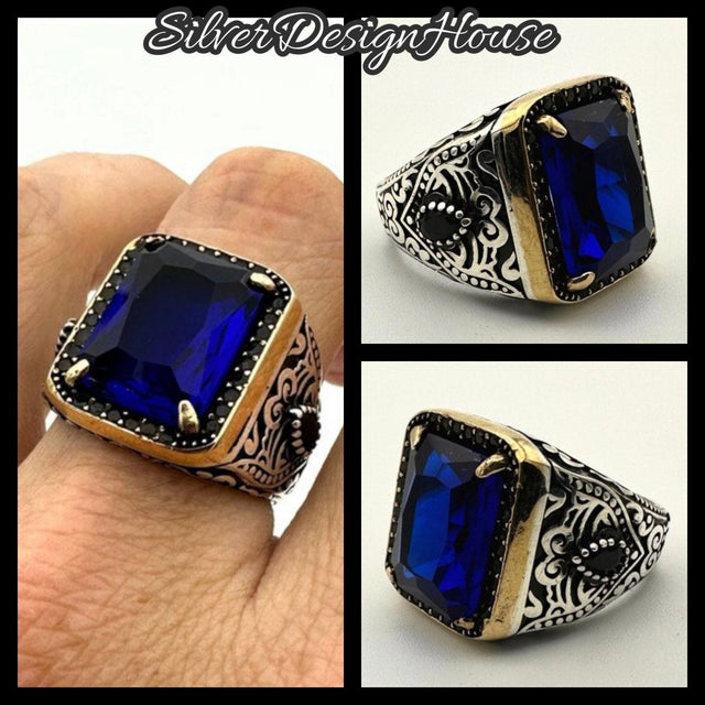 Square Blue Sapphire Stone Ring