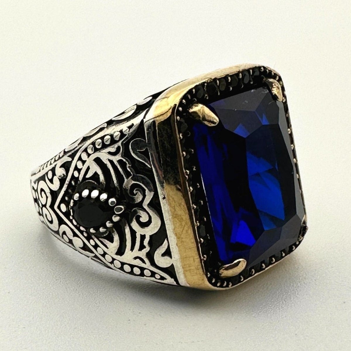 Square Blue Sapphire Stone Ring