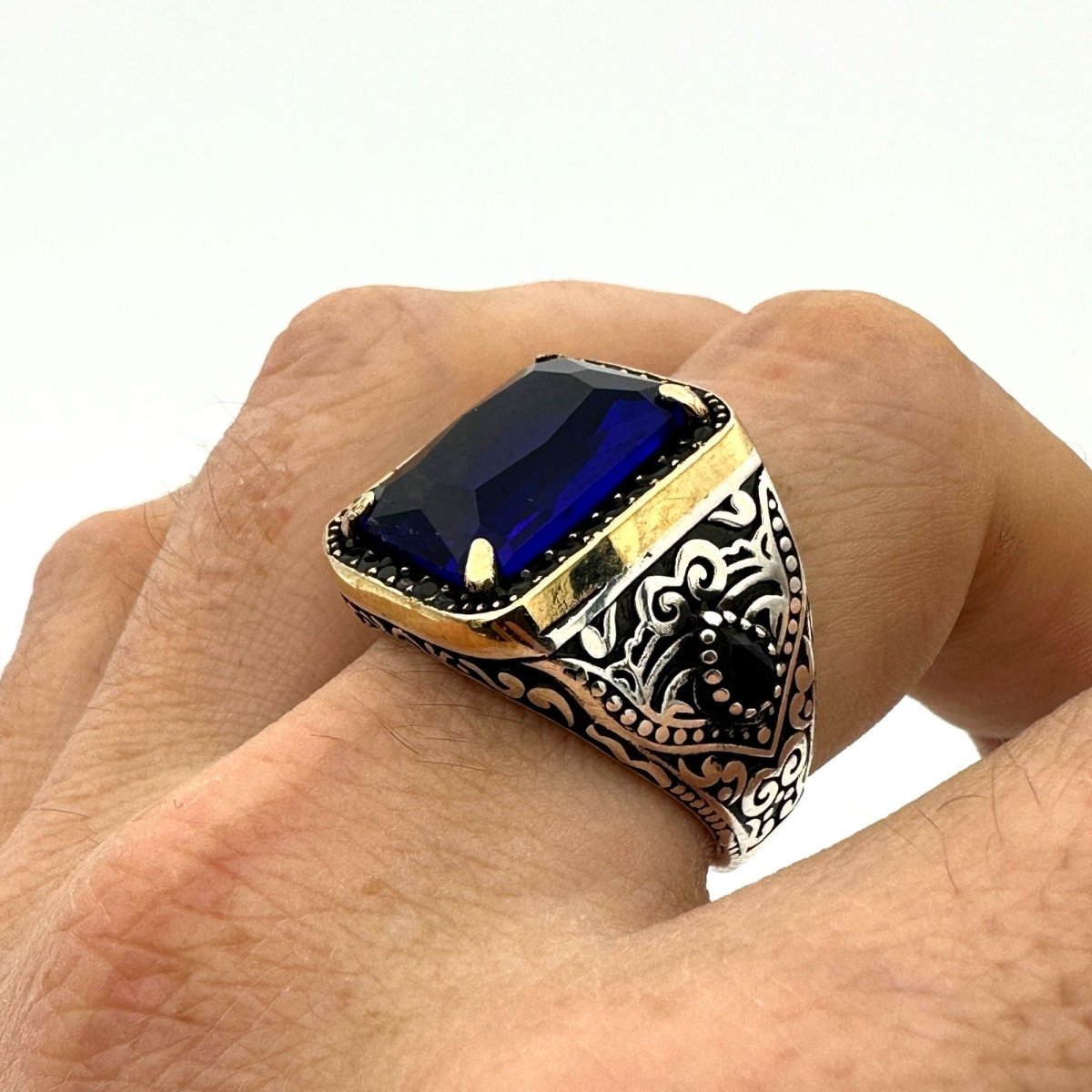 Square Blue Sapphire Stone Ring