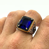 Square Blue Sapphire Stone Ring