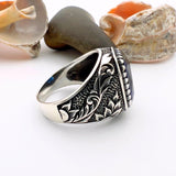 Square Design Leaf Patterned Silver Ring