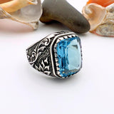 Square Design Leaf Patterned Silver Ring