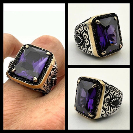 Square Purple Amethyst Stone Ring