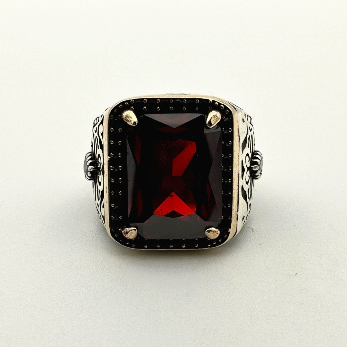 Square Red Ruby Stone Men's Ring