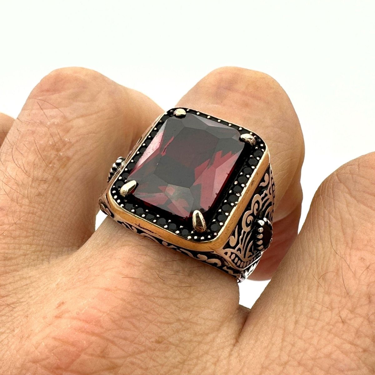 Square Red Ruby Stone Men's Ring