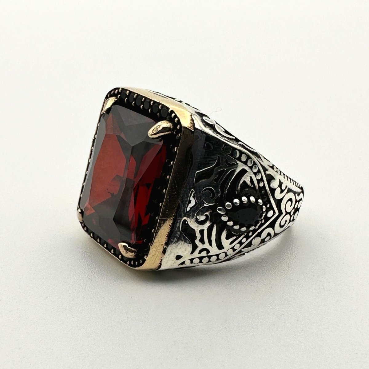 Square Red Ruby Stone Men's Ring