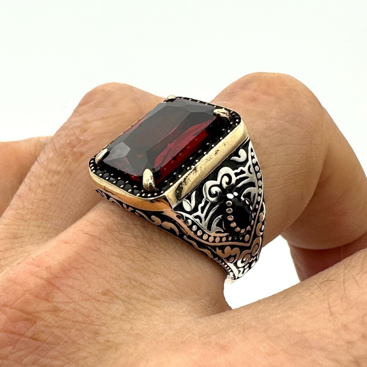 Square Red Ruby Stone Men's Ring - TryAladdin