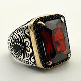 Square Red Ruby Stone Men's Ring