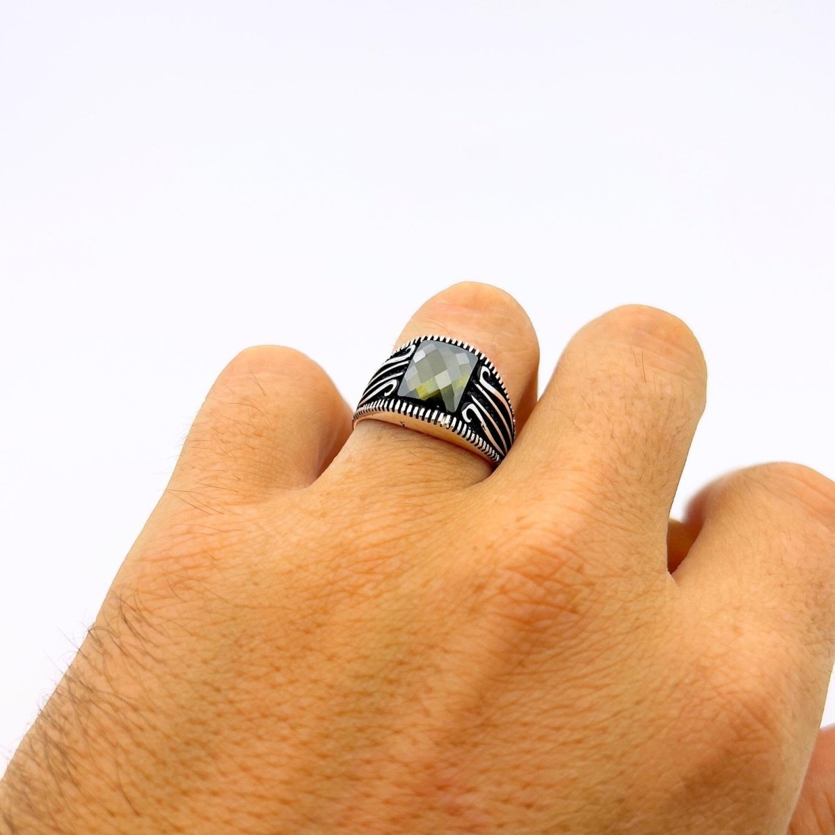 Square Yellow Amber Silver Ring