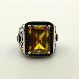 Square Yellow Citrine Stone Men's Ring