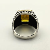 Square Yellow Citrine Stone Men's Ring