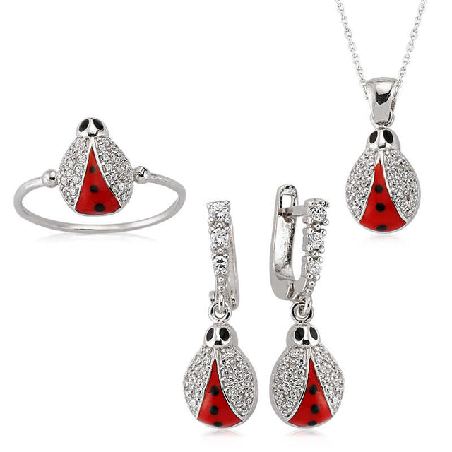 Sterling Silver Dazzling Ladybug Jewelry Set - Charming & Elegant
