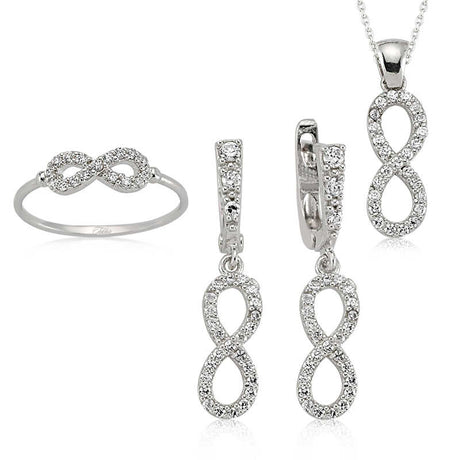 Sterling Silver Infinity Jewelry Set - Sparkling Cubic Zirconia