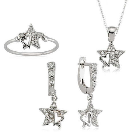 Sterling Silver Cubic Zirconia Star & Heart Dainty Jewelry Set